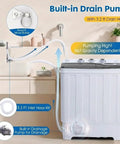 Slick Portable Twin Tub Washing Machine, 28 Pound Capacity Featuring Drain Pump with built-in features and 3.2 ft drain hose.