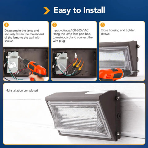 Installation steps for Ultra Bright 100W LED Wall Pack Dusk To Dawn Outdoor Security Lighting 13000 Lumens 5000K Daylight 120 Beam