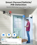 Solar Wireless Security Camera For Home 2K Clarity highlighting smart detection on person at front door with alerts