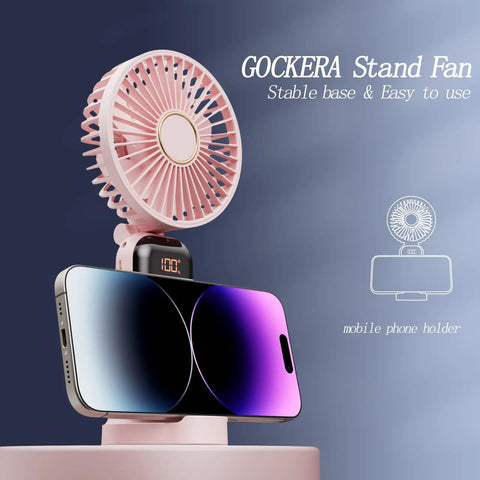 Portable Personal Fan With 4200mAh Battery And Digital Display 5 Speed Settings For Outdoor And Indoor Use Foldable 3 In 1 Handheld