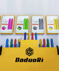 Colorful core drill bits displayed in packaging with various sizes and colors, branded as DaduoRi, on a presentation stand.