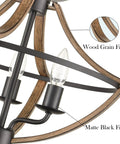 Industrial Ceiling Light Fixture Semi Flush Mount Three Light Black Wood Grain Farmhouse Light Fixture Vintage Ceiling Light