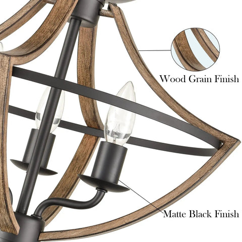 Industrial Ceiling Light Fixture Semi Flush Mount Three Light Black Wood Grain Farmhouse Light Fixture Vintage Ceiling Light