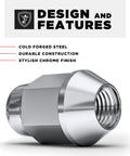 Built Tough Chrome Bulge Acorn Lug Nuts With Security Wheel Locks M12 X 1.50 Thread close-up view highlighting chrome finish.