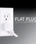 Flat plug of 6-Outlet Surge Protector Power Strip Set with 2 Ft Extension Cords, 620 Joules, wall socket view, UL Listed, White.