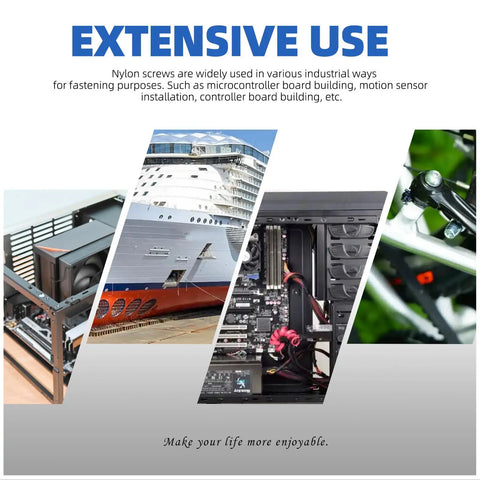 Top Shelf M3 Nylon Phillips Pan Head Screw Kit 360 Piece Assortment shown in various industrial applications and setups.