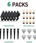 4W 12V Low Voltage Landscape Lights Kit With Waterproof Outdoor Spotlights, Warm White, Replaceable LED Bulbs, Six-Pack