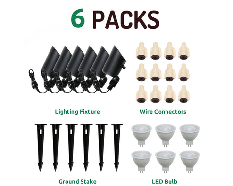 4W 12V Low Voltage Landscape Lights Kit With Waterproof Outdoor Spotlights, Warm White, Replaceable LED Bulbs, Six-Pack