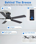 52 Inch Low Profile Ceiling Fan In Matte Black Rolls Silently On A Premium Dc Motor Featuring Easy Peasy App Remote Setup Six Chill Speed Choices Dimmable Led Ambiance And Reversible Blades With Black Blades and Canopy