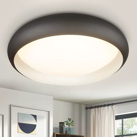 Dimmable LED Ceiling Light Flush Mount 18W 3000K Warm White 10-Inch Round Black Fixture in modern farmhouse style room