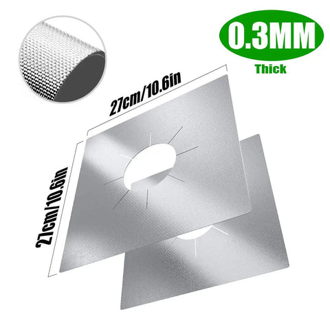 Double Thickness 0.3 mm Gas Stove Burner Liners 8 Pack Nonstick Reusable Stove Top Covers Cuttable 10.6 By 10.6 Inches Silver