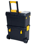 Rolling Tool Chest On Wheels With Drawers And Stackable Compartments For On The Go Jobs, Heavy Duty Mobile Utility Cart With Comfort Grip Handle
