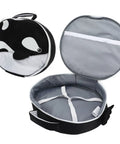 Dive Gear Regulator Bag With Foam Padding, Marine Animal Design Organizer Case, open showing mesh storage, straps, and zipper