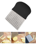HTBMALL crinkle cutter with black handle and stainless steel wavy blade, front view for vegetables and fries