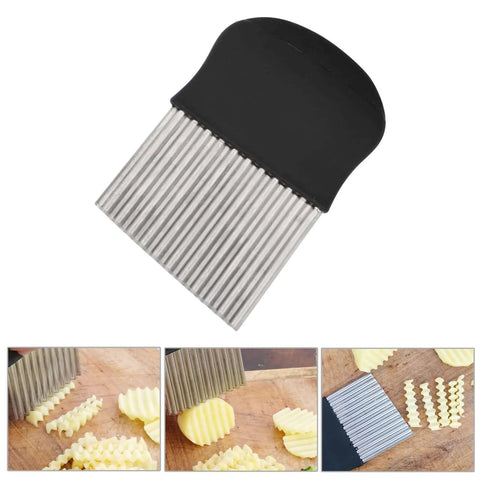 HTBMALL crinkle cutter with black handle and stainless steel wavy blade, front view for vegetables and fries