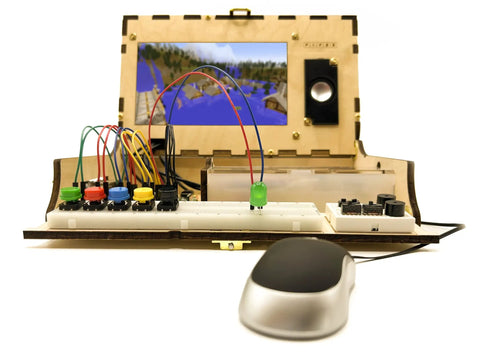 Hands-On Kids Computer Kit For STEAM Learning With Raspberry Pi, Drag-And-Drop Coding, Story Mode, Python Projects, Interactive Games, And Real World Tech Skills kit with 7-inch screen, buttons, and speaker