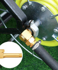 Brass Garden Hose Reel Replacement Fitting Three Quarter Inch GHT Female To One Half Inch NPT Male Swivel Elbow Adapter 4.72 Inch Length 1 Pack Includes Gasket Set And Sealing Tape For Leak Free Installation installed on hose reel