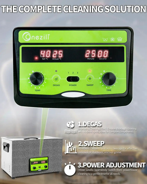 Control panel of Heavy Duty 30L Ultrasonic Cleaner 600W Industrial Parts Washer With Sweep Mode And Degas Function.