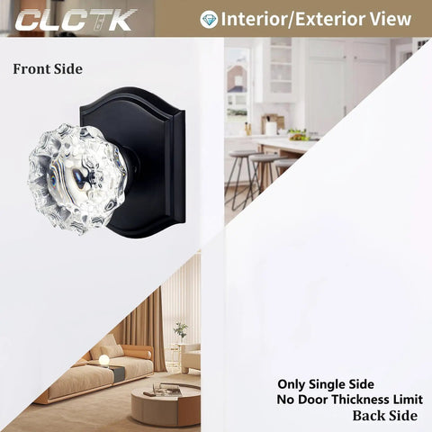 4 Pack Glass Dummy Door Knobs Matte Black Non Turning Crystal Half Dummy Handles Front and Back View