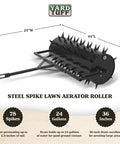 36 Inch Wide Lawn Aerator Roller With 78 Steel Spikes And 24 Gallon Water Holder, designed for use behind mower or ATV