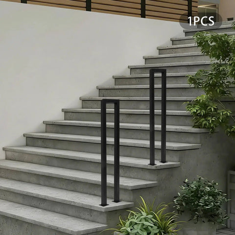 Dead Solid Three Foot U Shaped Staircase Handrail With Non Slip Grip Heavy Duty Galvanized Wrought Iron Railing on grey steps