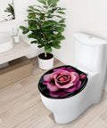 Toilet Seat Slow Close, Bathroom with floral design, round shape, decorative rose pattern on lid.