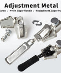 Universal Zipper Repair Kit With 3 Slider Sizes And 6 Replacement Pulls for jackets, backpacks, and bags, silver components