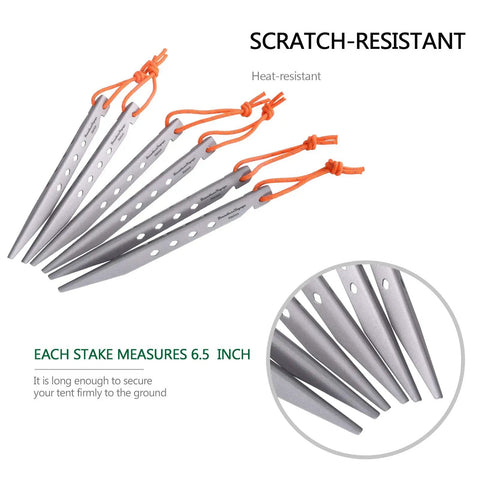Ultralight Titanium Tent Pegs 165mm V-Shaped Stakes for Soft Ground Camping Gear Six Pack