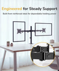 Heavy Duty Dual Monitor Arm Desk Mount For Two Screens 13 To 32 Inches Vesa Compatible Swivel Stand showing reinforced steel support on a desk.