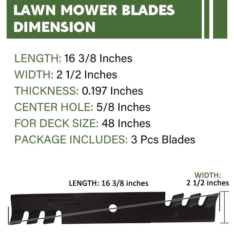 Dimensions of Your Go To Mulching Blades For 48 Inch Mower Decks Compatible With Bad Boy Gravely Scag Hustler Snapper Toro And More.