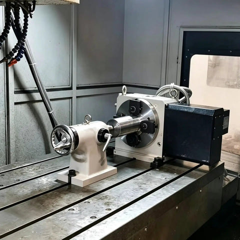 Rock Solid MT2 Lathe Tailstock Featuring 50mm Telescopic Travel And Detachable Rotary Live Center on CNC milling machine.