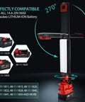 2400LM LED Work Light Clip On Light for Milwaukee M18 18V Battery showing 330° rotation with battery compatibility