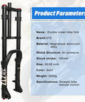 26 Inch Fat Tire Front Fork With Air Suspension For Mountain Bikes, 180mm Travel, 135mm Hub, Rebound Adjust