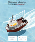 RC Tugboat Remote Control Boat For Pools And Lakes 2.4GHz Anti Interference Control LED Lights Rotating Searchlight on water
