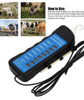 High Precision Electric Fence Voltage Tester With Six Neon Indicator Lights Ultra Portable Fence Meter For Livestock Pros And Orchard Fences Keeping Safety Checks Simple And Quick Detect Faults Fast. Handheld black plastic tester with hook and probe