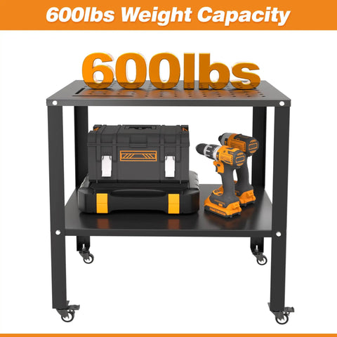Beefy Steel Welding Workbench Cart With Wheels 32 By 20 Inch Metal Table with tools showing 600lb capacity
