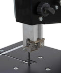 Close-up view of the cutting blade on the Badass Heavy Duty Steel Benchtop Band Saw With 2.2 Amp Motor.