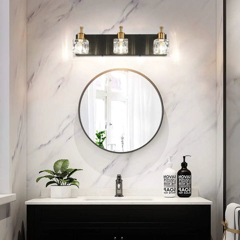 Modern Black LED Vanity Light Over Mirror With Adjustable Crystal Glass Shades 3 Light Bath Wall Fixture Waterproof Matte Black Frame For A Dope Sleek High End Bathroom Upgrade