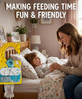 Feeding Pump Organizer For Infinity With One Click Tool Free Install Cute Giraffe Design Holder in use beside child's bed.