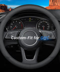 Roll Smooth Premium Leather Steering Wheel Cover Custom Fit For GMC Models Featuring Dope Red Blue Contrast Stitching Tight Non Slip Grip Breathable Comfort Includes Free Gear on black leather steering wheel