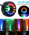 LED display on Submersible Fountain Pump With Bright LED Lights 220 GPH 15W 900 LPH showing colorful water streams