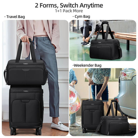 Go-To Carry On Luggage Duffel Bag For Travel, Weekender Tote in multiple uses; underseat size, adjustable, black