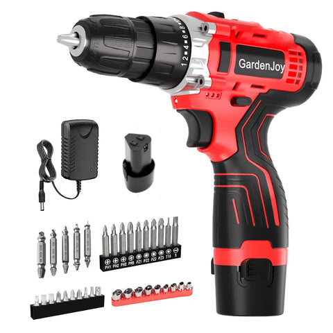 12V Cordless Drill And Driver Set With Two Batteries Ultra Lightweight Two Speed 24 And 1 Position Wood And Wall Drilling And Screw Driving Rechargeable Brushless Motor Ergonomic Anti Slip Grip DIY Tools with accessories and charger