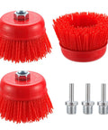4 Inch Nylon Filament Cup Brush Set, 3 Pack With 5/8 Inch-11 Thread For Angle Grinder And 1/4 Inch Drill Shank Arbor