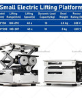 Smooth Electric Scissor Lift Table With Rockin 10kg Load And Snappy Height Adjust For Lab, Workshop Or Stage Gear Using Cool Rolling Sliding Base displayed with specifications.