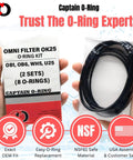 Hands holding OK25 Replacement O Ring Kit for OmniFilter OB1 OB6 WH5 U25 Water Filter Housings package and o-rings