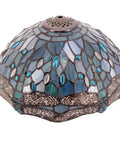 Sea Blue Stained Glass Dragonfly Tiffany Style Lampshade Replacement, 12 Inch Diameter X 6 Inch Height, Cap Included, Detail View