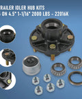 Trailer Idler Hub Kit Set For 5 On 4.5 Inch Axles 2000 Lb Capacity 1-1/16 Inch Straight Spindle Includes Outer Cone Bearings