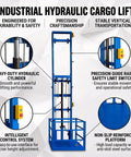 Heavy Duty Hydraulic Cargo Lift For Garage Or Warehouse With 2200 Lbs Load Capacity And Smooth Vertical Freight Elevator System showcasing components and features.