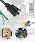 9.8ft 12 Gauge Heavy Duty Replacement Power Cord For Tools And Home Gear 3 Prong 12 AWG 3 Conductor Black Pigtail Cable